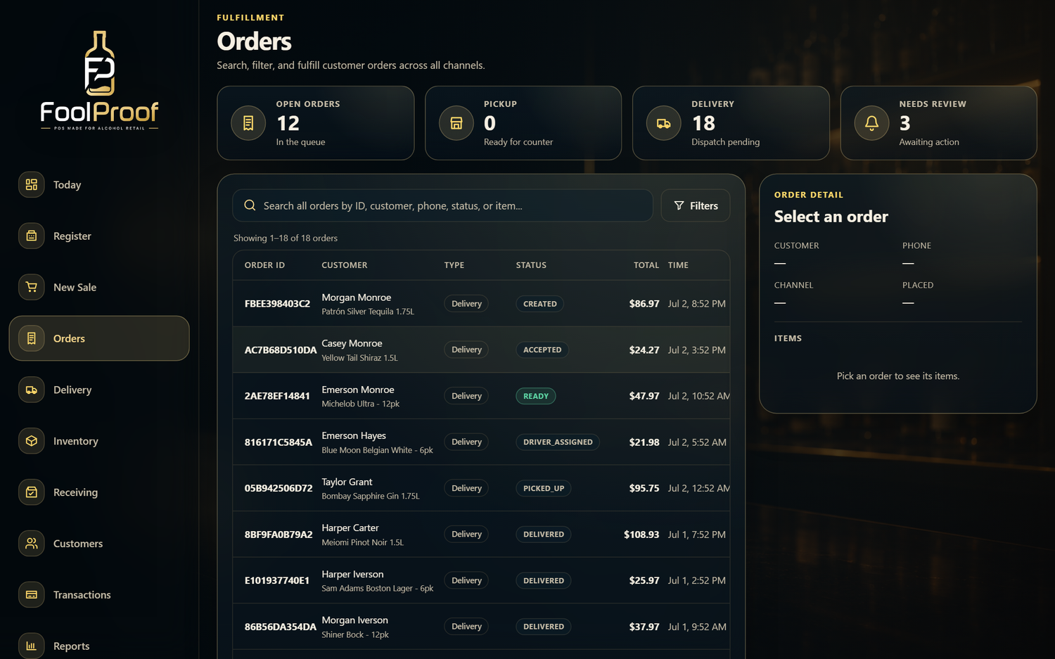 FoolProof Orders page