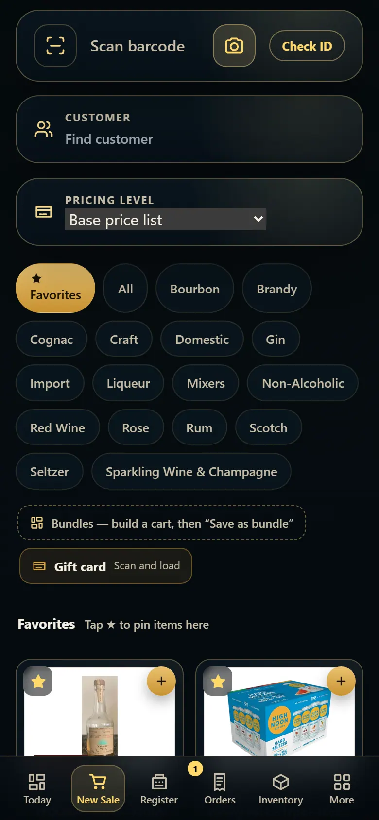 New Sale on a phone with the camera button in the search box.